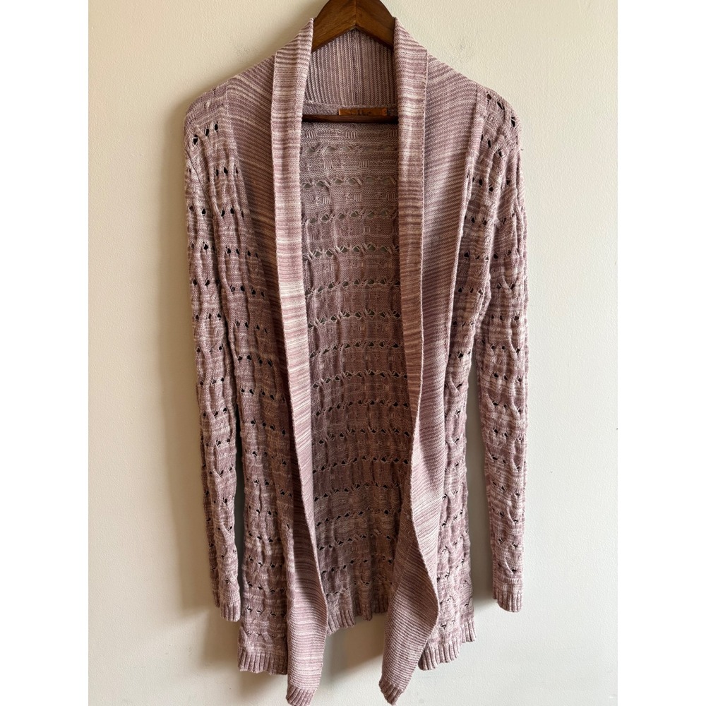 Beldini Mauve Space Dye Pointelle Cable Knit Open Front Cardigan Small